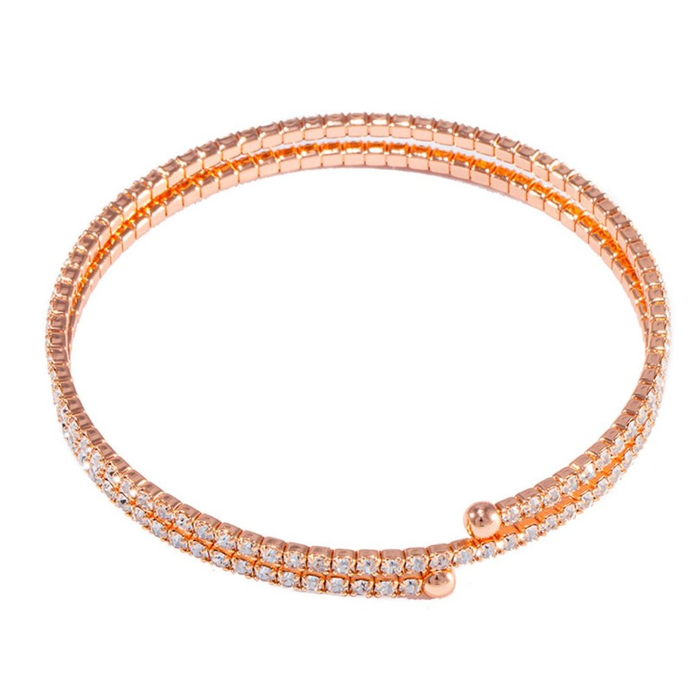 Chandi DOUBLE Row Austrian Crystal Rhinestone Bangle Bracelet ROSE GOLD